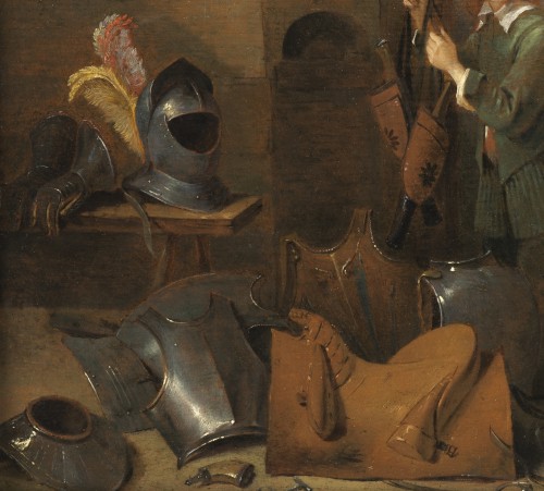 Tableaux et dessins Tableaux XVIIe siècle - Le Page dans la salle de garde. Atelier de David Teniers le Jeune (1610 – 1690)