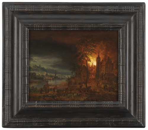 Le château en feu et l’incendie au village – Attribué à Daniel van Heil (1604 – 1662) - Tableaux et dessins Style 