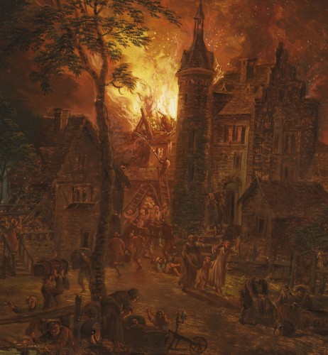 XVIIe siècle - Le château en feu et l’incendie au village – Attribué à Daniel van Heil (1604 – 1662)