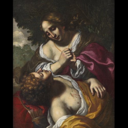 Angélique soignant Médor. Attribuée à Felice Ficherelli Il Riposo - Tableaux et dessins Style Louis XIII