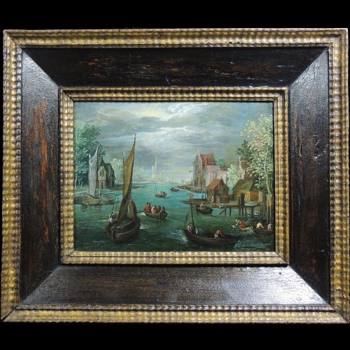 Ecole flamande du XVIIe siècle – Pêcheurs dans un paysage fluvial - Tableaux et dessins Style 