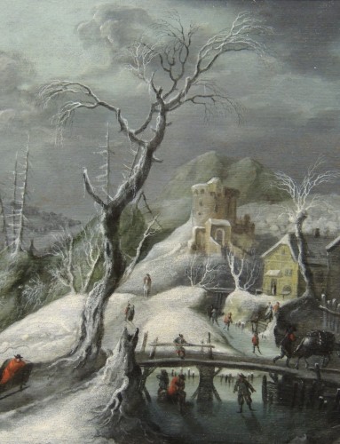Paysage idyllique enneigé – Ecole de Pieter Brueghel le jeune 17e siècle - Galerie Thierry Matranga