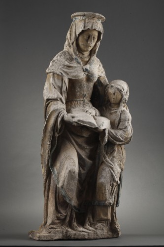 L'Education de la Vierge en pierre sculptée, Est de la France avant 1550 - Sculpture Style Renaissance