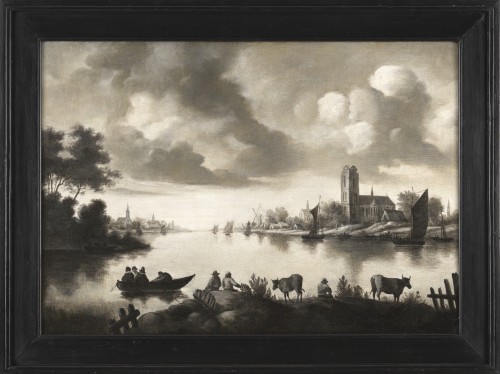 Vue d’un estuaire en grisaille. - Ecole néerlandaise du XVIIe siècle - Galerie Thierry Matranga