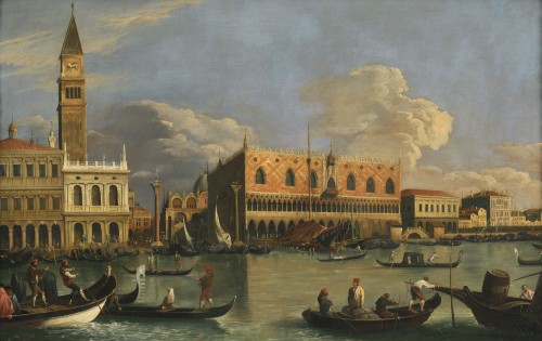 Veduta du Molo de Venise – Ecole de Canaletto fin du XVIIIe siècle - Tableaux et dessins Style 