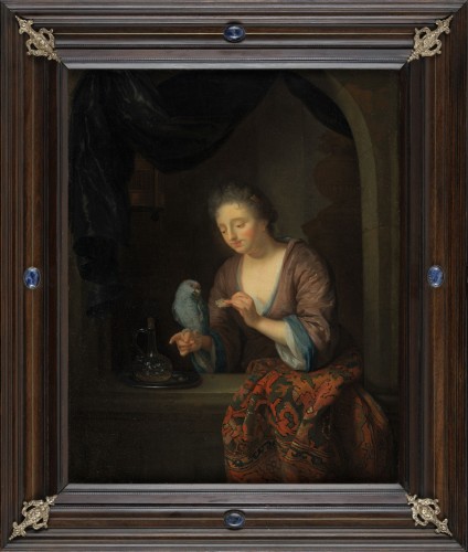 Dame au perroquet – Attribué à Godfried Schalcken (1643 - 1706)
