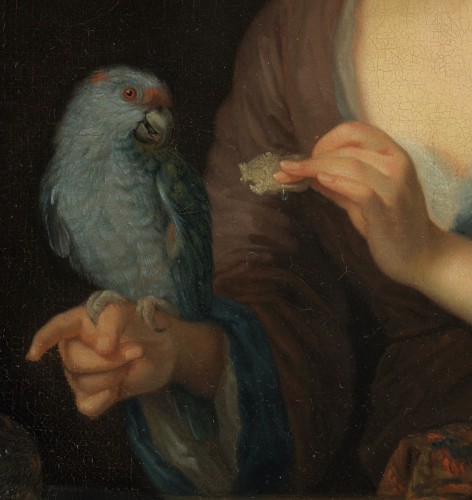 Dame au perroquet – Attribué à Godfried Schalcken (1643 - 1706) - Galerie Thierry Matranga