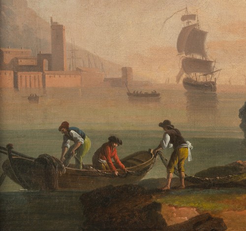 Tableaux et dessins Tableaux XVIIIe siècle - Retour de pêche au soleil couchant – Ecole de Joseph Vernet 18e siècle