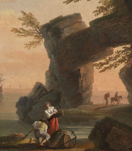 Retour de pêche au soleil couchant – Ecole de Joseph Vernet 18e siècle - Galerie Thierry Matranga