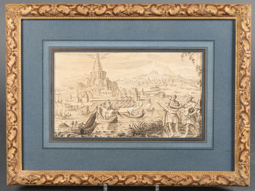 La construction du Phare d’Alexandrie – Suiveur de Marteen van Heemskerck vers 1600 - Tableaux et dessins Style 