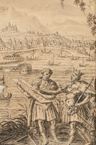 Tableaux et dessins Dessin, Aquarelle & Pastel - La construction du Phare d’Alexandrie – Suiveur de Marteen van Heemskerck vers 1600