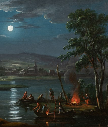 Tableaux et dessins Tableaux XVIIIe siècle - Pêcheurs au clair de lune – Suiveur de Simon Mathurin Lantara