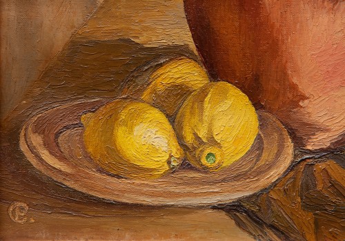 XXe siècle - Ettore Cosomati (1871 - 1960) Nature morte de Calende avec citrons et pipe