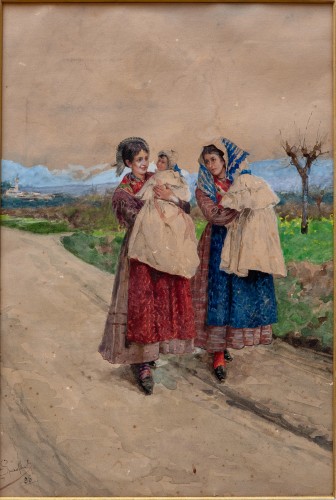 Eugenio Spreafico (1856 – 1919) - Femmes avec enfants - Tableaux et dessins Style 