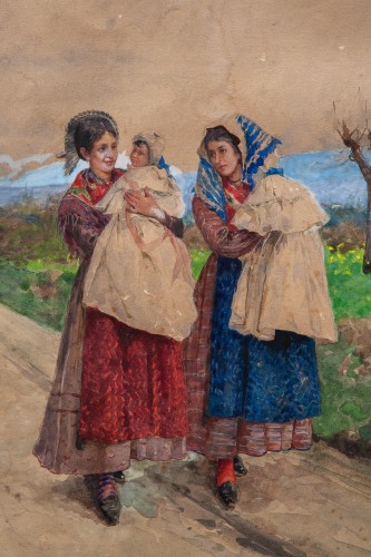 Tableaux et dessins Dessin, Aquarelle & Pastel - Eugenio Spreafico (1856 – 1919) - Femmes avec enfants