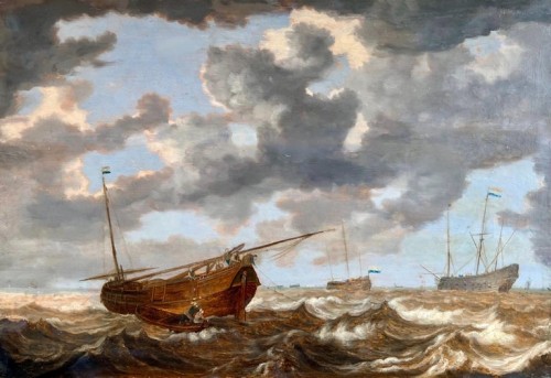 Mer agitée avec des bateaux, Marine hollandaise du XVIIe siècle