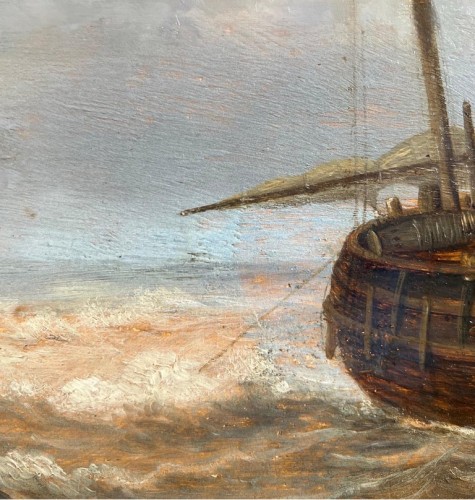XVIIe siècle - Mer agitée avec des bateaux, Marine hollandaise du XVIIe siècle