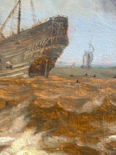 Mer agitée avec des bateaux, Marine hollandaise du XVIIe siècle - 