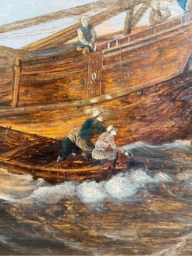 Antiquités - Mer agitée avec des bateaux, Marine hollandaise du XVIIe siècle