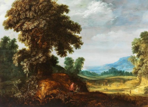 Paysage avec un chêne majestueux attribué à Alexandre Keirinckx