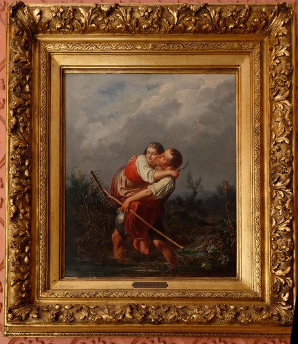 Homme portant une femme jusqu'à l'autre rive - David Col (1822 - 1900) - Tableaux et dessins Style 