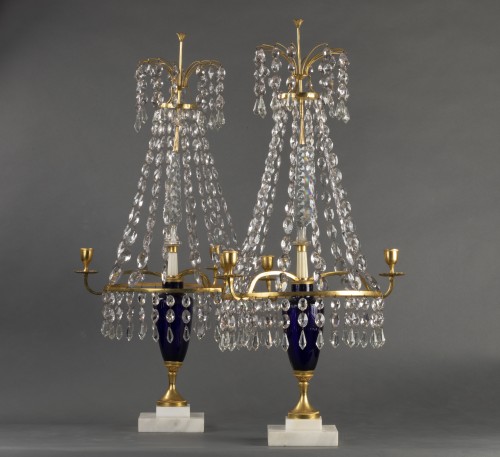 Paire de girandoles en bronze et cristal taillé, St Petersbourg vers 1790 - Luminaires Style Directoire