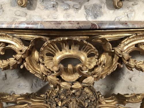 Antiquités - Monumentale table en console d’époque Louis XV vers 1760
