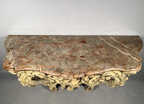 Antiquités - Console à décor rocaille dans sa polychromie d’origine, Epoque Louis XV