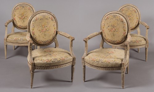Suite de quatre fauteuils à la reine par N-T Porrot, époque Louis XVI - Baptiste Jamez