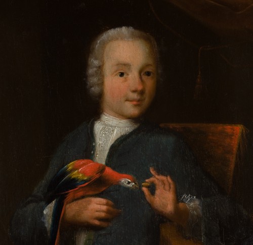 Enfant au perroquet, école allemande du XVIIIe siècle - Baptiste Jamez
