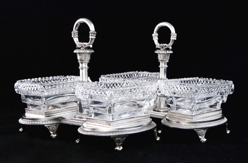 Paris 1819-1838 - Paire de salières doubles en argent et cristal par D.T. Legrand - Argenterie et Orfèvrerie Style Restauration - Charles X