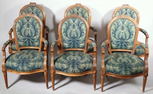 Antiquités - Série de six fauteuils cabriolets Louis XVI