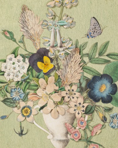 Vase fleuri au papillon - Tableaux et dessins Style Louis-Philippe