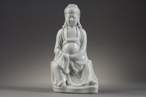 XVIIe siècle - Statuette de Guandi porcelaine Blanc de Chine - Kangxi 1662/1722