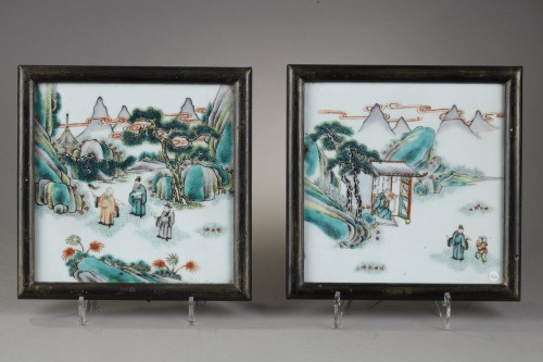 XIXe siècle - Paire de plaques Famille Verte porcelaine - Chine 19e siècle