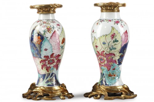 Paire de vases en porcelaine feuilles de tabac - Chine Epoque qianlong 1736/95