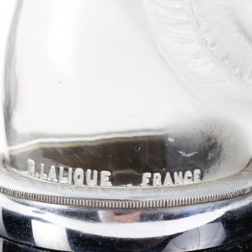 XXe siècle - 1928 René Lalique - Paire De Serre-livres Mascottes Automobile Tête De Belier Verre
