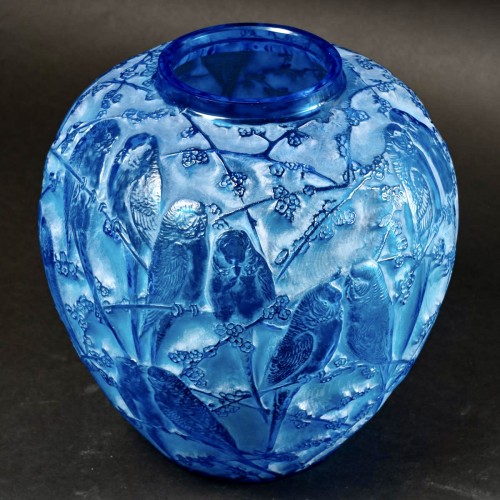 Verrerie, Cristallerie  - 1919 René Lalique - Vase Perruches bleu électrique