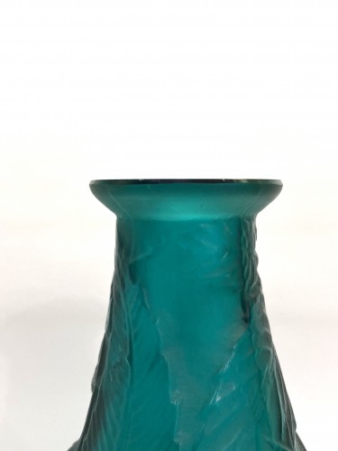 1923 René Lalique - Vase Sauges Verre Vert Canard - Verrerie, Cristallerie Style Art Déco