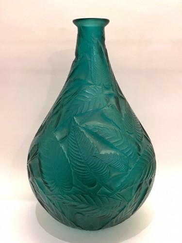 Art Déco - 1923 René Lalique - Vase Sauges Verre Vert Canard