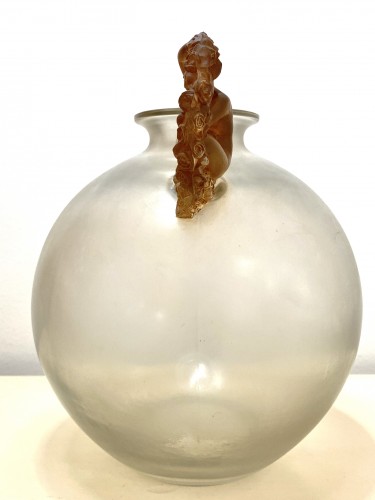 1926 René Lalique - Vase Ronsard verre blanc patiné sépia - Verrerie, Cristallerie Style Art Déco