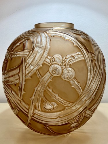 1924 René Lalique - Vase Baies verre blanc patiné sépia - Verrerie, Cristallerie Style Art Déco