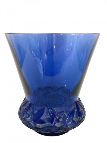 1930 René Lalique - Vase Lierre verre bleu patiné blanc