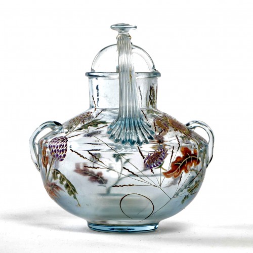 1880 Emile Gallé - Vase Brûle-Parfums "Vol d'un Lépidoptère parmi des Gaillardes" - Verrerie, Cristallerie Style Art nouveau