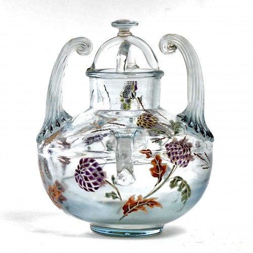 Verrerie, Cristallerie  - 1880 Emile Gallé - Vase Brûle-Parfums "Vol d'un Lépidoptère parmi des Gaillardes"