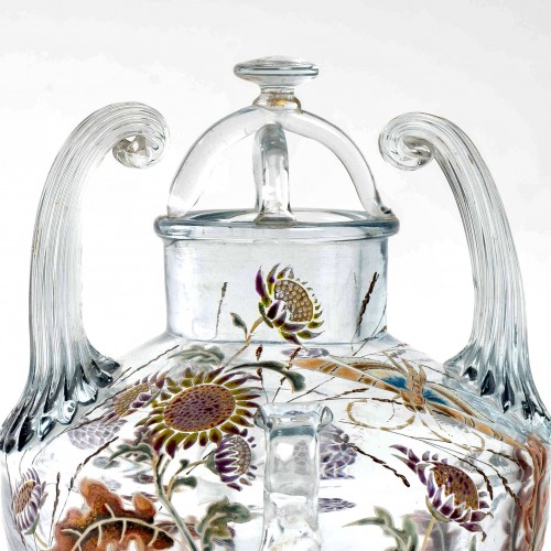 Antiquités - 1880 Emile Gallé - Vase Brûle-Parfums "Vol d'un Lépidoptère parmi des Gaillardes"