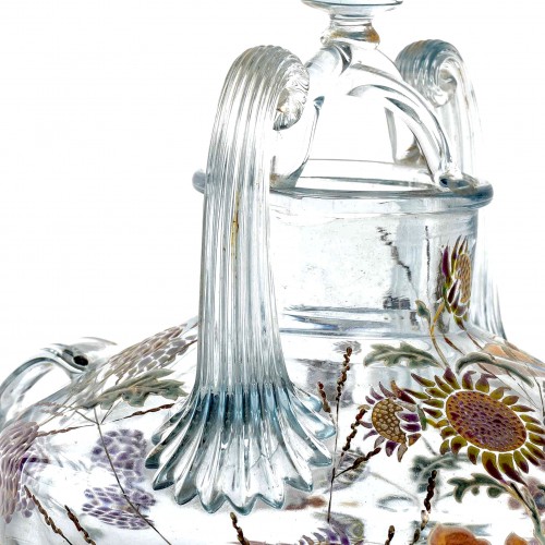 Antiquités - 1880 Emile Gallé - Vase Brûle-Parfums "Vol d'un Lépidoptère parmi des Gaillardes"