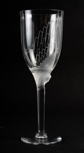 1950 Marc Lalique - Suite de 10 flûtes à champagne en cristal "Ange de Reims" - BG Arts
