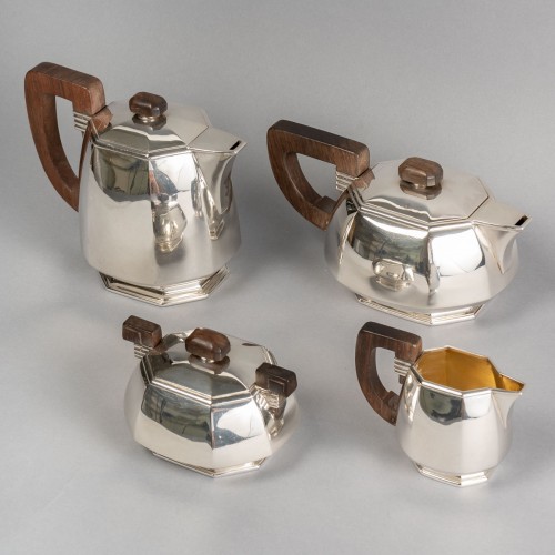 1930 Puiforcat - Service à thé et à café en argent massif et prises en palissandre - Argenterie et Arts de la table Style Art Déco