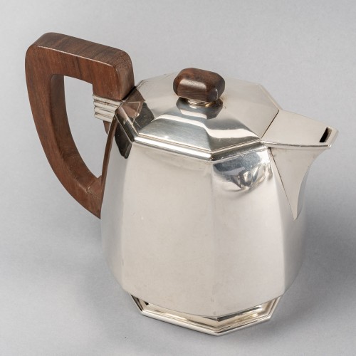 XXe siècle - 1930 Puiforcat - Service à thé et à café en argent massif et prises en palissandre